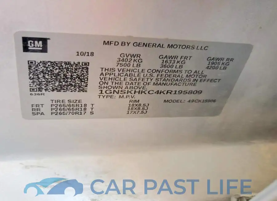 1GNSKHKC4KR195809# 14
