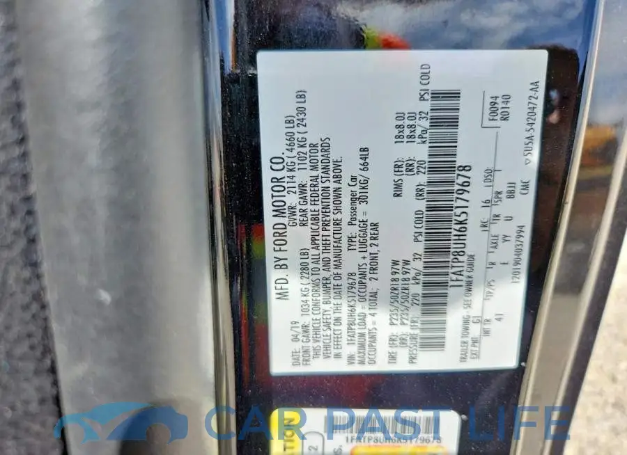 1FATP8UH6K5179678# 12