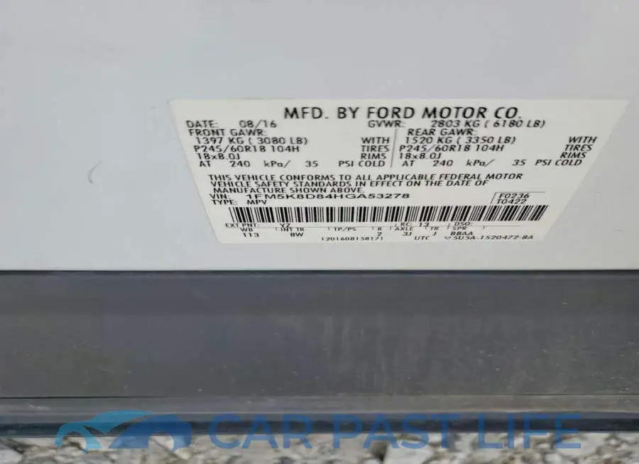 1FM5K8D84HGA53278# 13