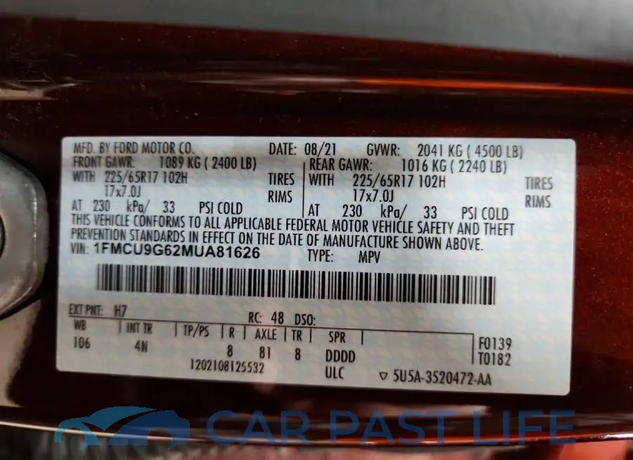 1FMCU9G62MUA81626# 13