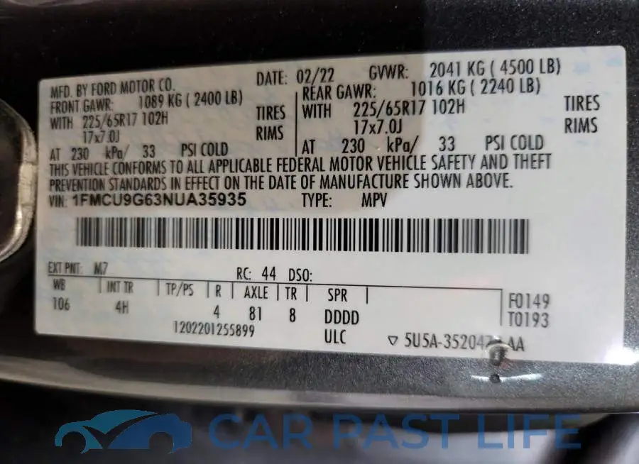 1FMCU9G63NUA35935# 13