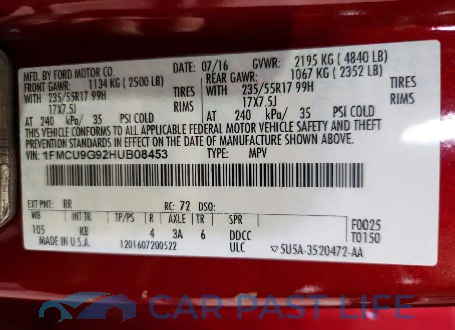 1FMCU9G92HUB08453# 12