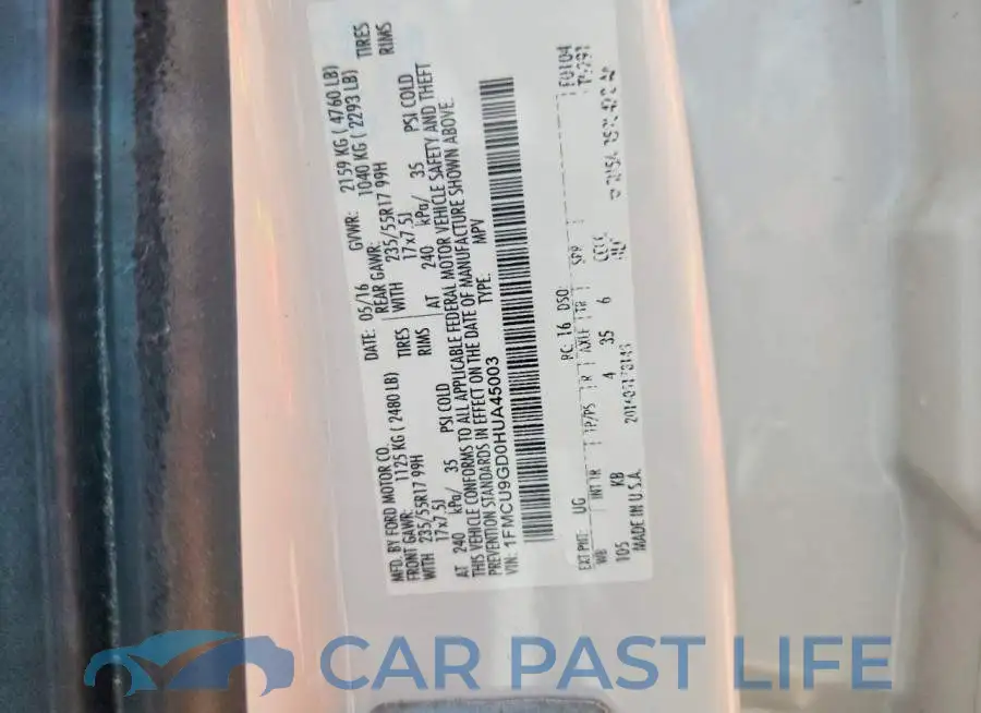 1FMCU9GD0HUA45003# 12