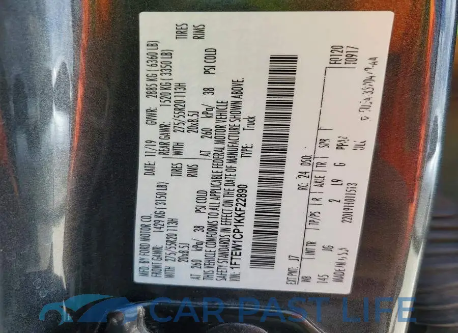 1FTEW1CP1KKF22890# 12