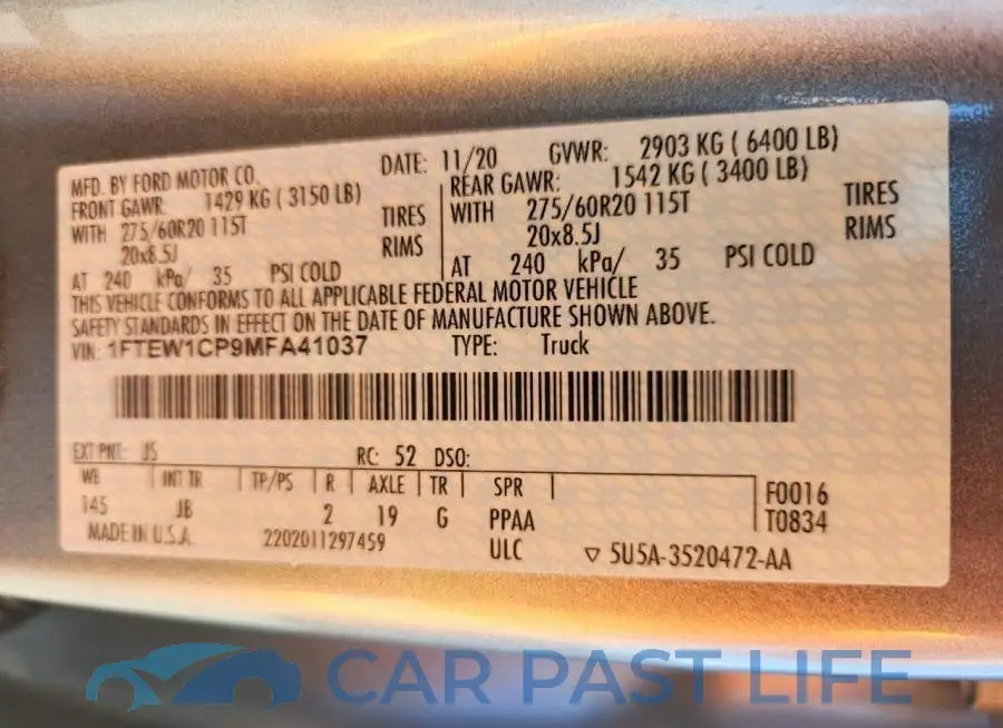 1FTEW1CP9MFA41037# 12