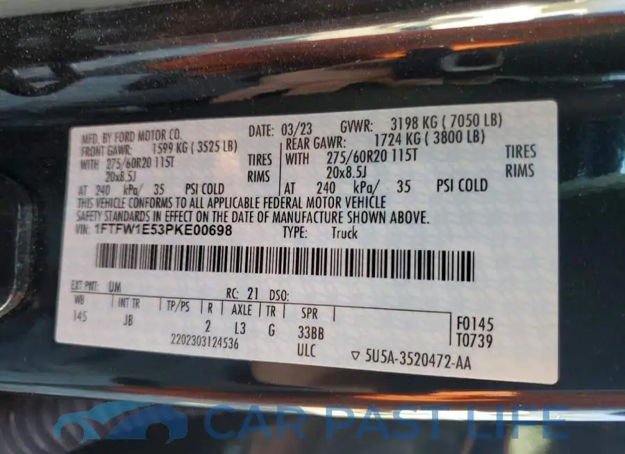 1FTFW1E53PKE00698# 12