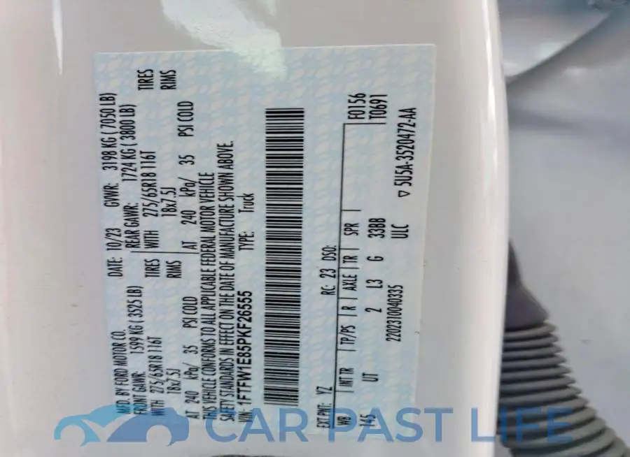 1FTFW1E85PKF26555# 12