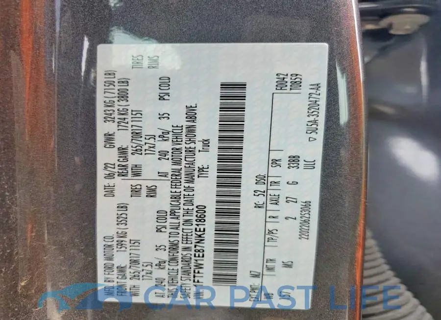 1FTFW1E87NKE18600# 12