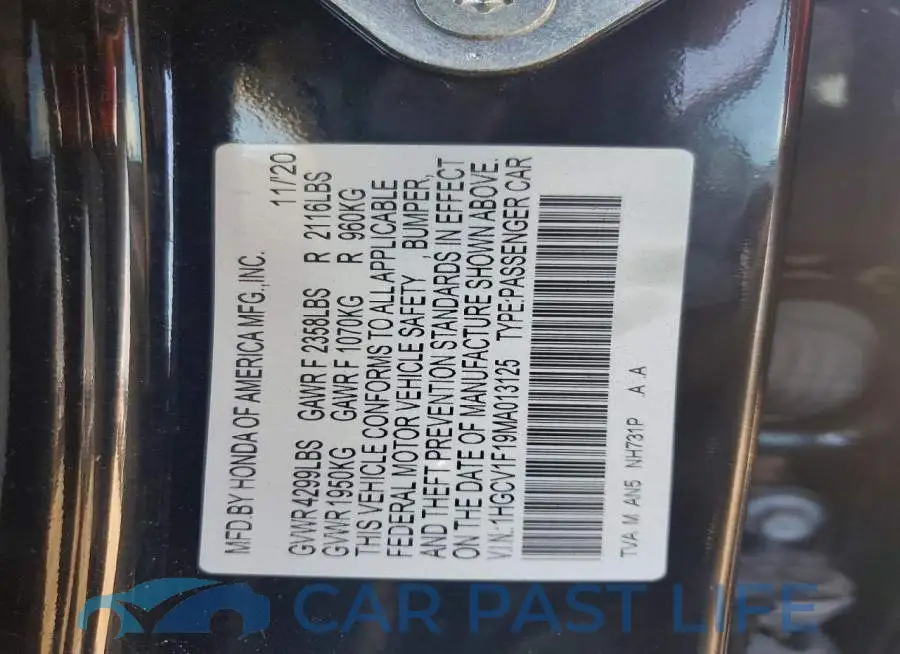 1HGCV1F19MA013125# 13
