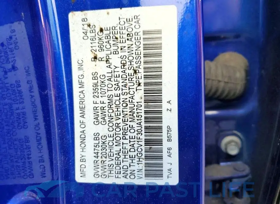 1HGCV1F30JA151701# 13