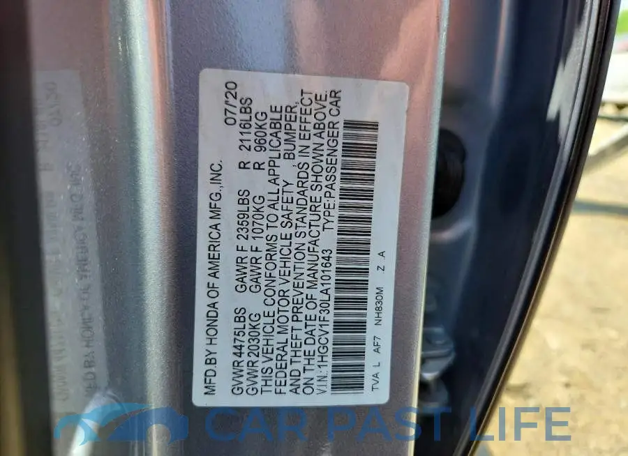 1HGCV1F30LA101643# 12