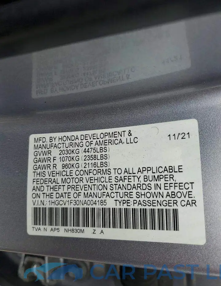 1HGCV1F30NA004185# 12