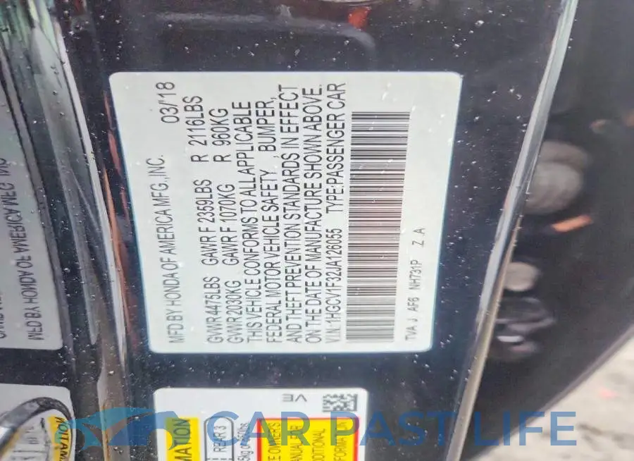 1HGCV1F32JA126055# 12