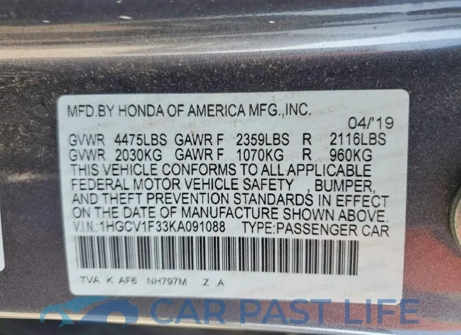 1HGCV1F33KA091088# 12