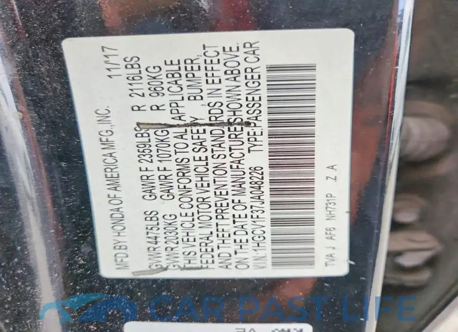 1HGCV1F37JA048226# 12