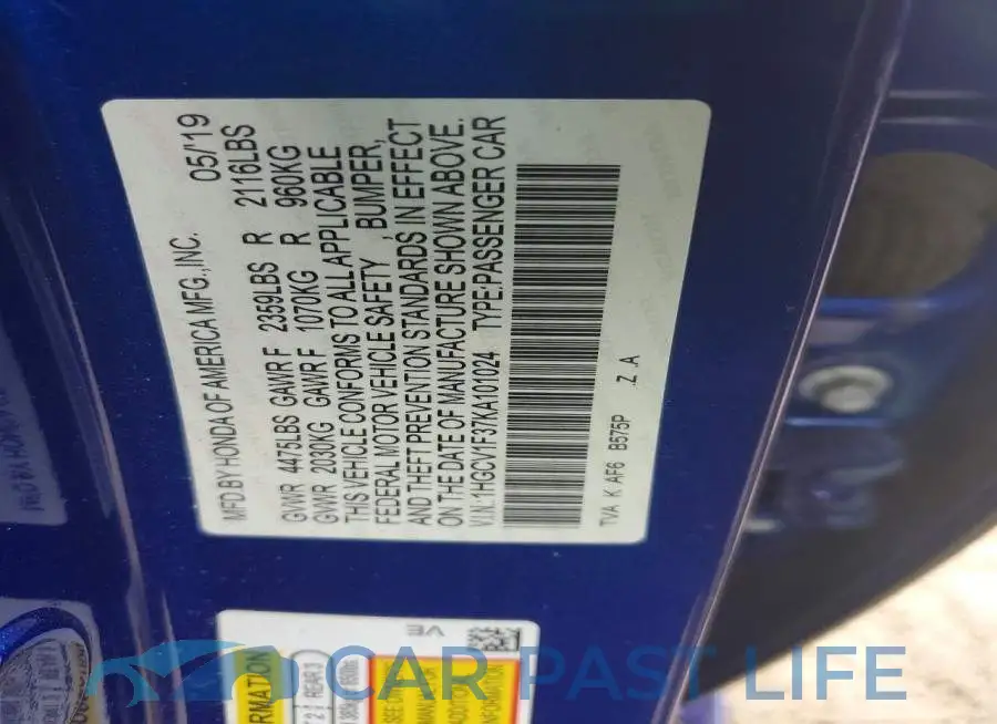 1HGCV1F37KA101024# 12