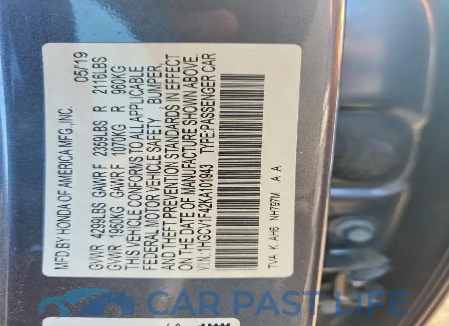 1HGCV1F42KA101943# 12