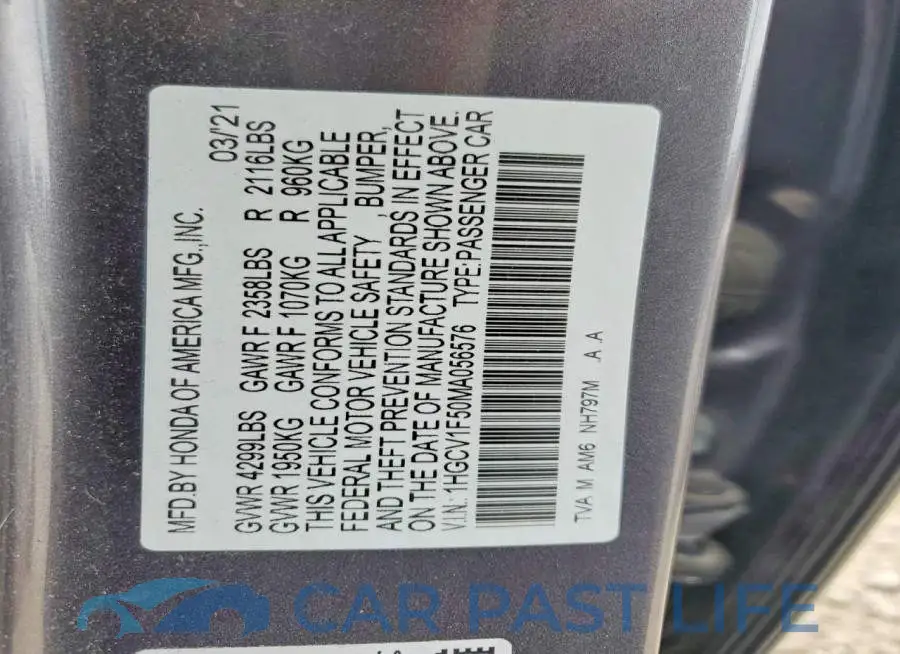 1HGCV1F50MA056576# 13