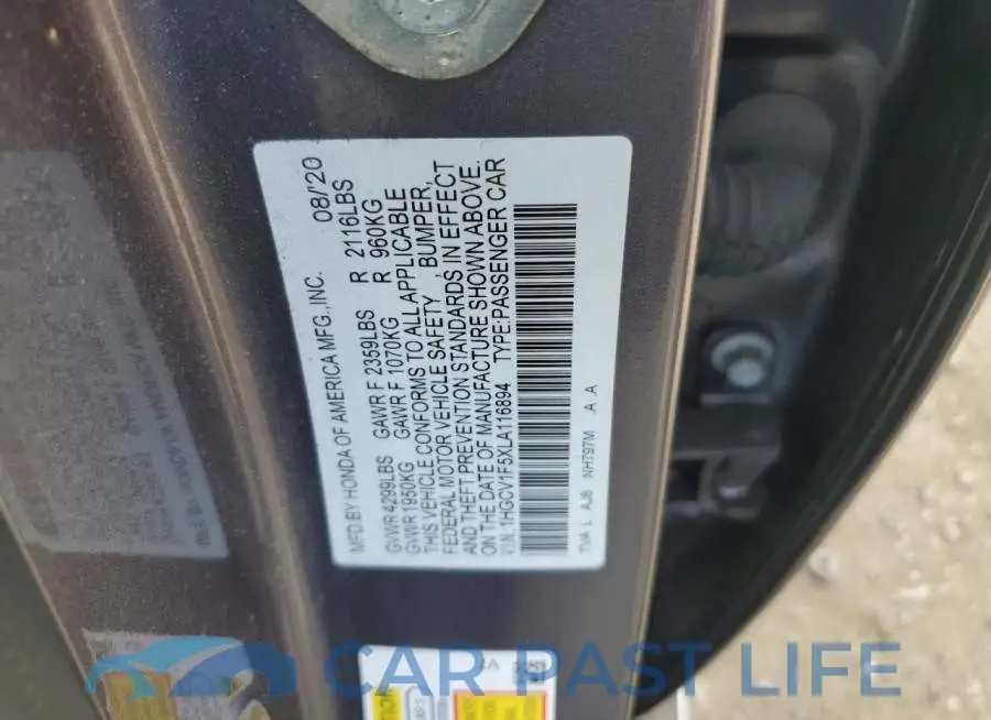 1HGCV1F5XLA116894# 12