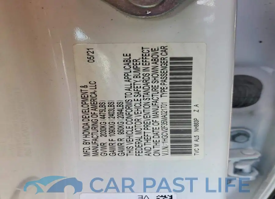 1HGCV2F35MA021701# 12