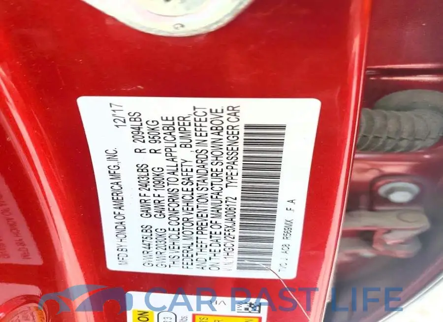 1HGCV2F5XJA006172# 12