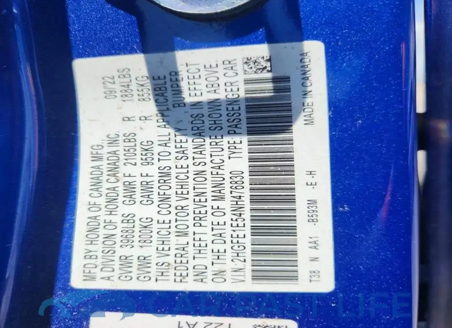 2HGFE1E54NH476830# 12
