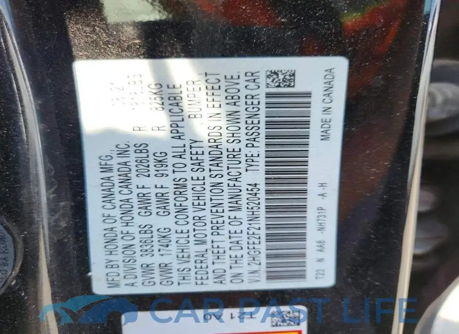 2HGFE2F21NH520454# 13