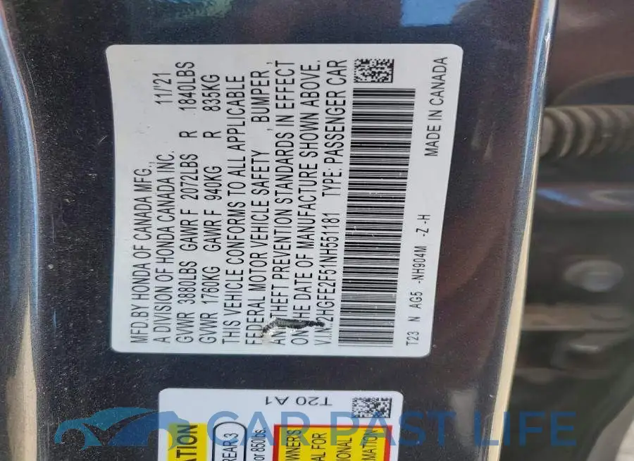 2HGFE2F51NH551181# 13