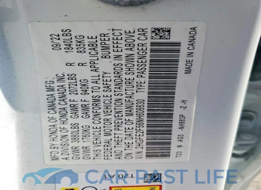 2HGFE2F56NH606630# 12