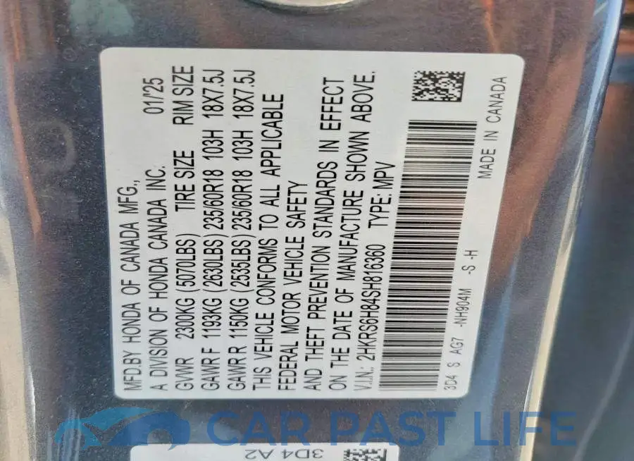 2HKRS6H84SH816360# 13