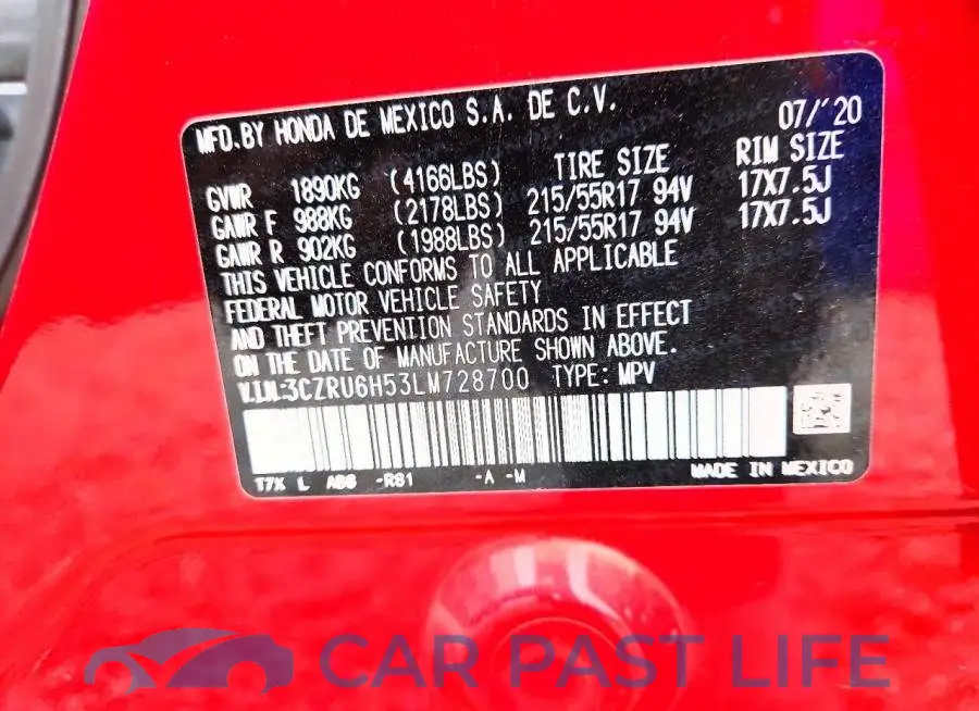 3CZRU6H53LM728700# 12