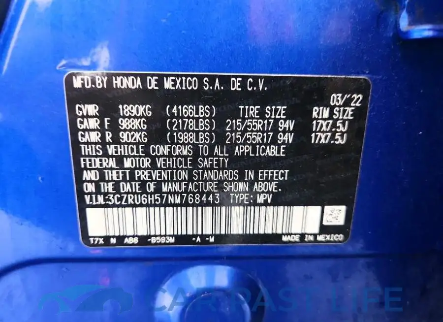 3CZRU6H57NM768443# 13