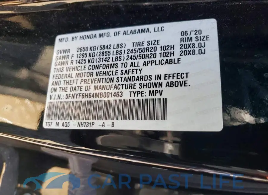 5FNYF6H64MB001463# 13