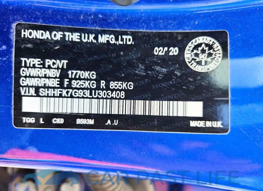 SHHFK7G93LU303408# 12