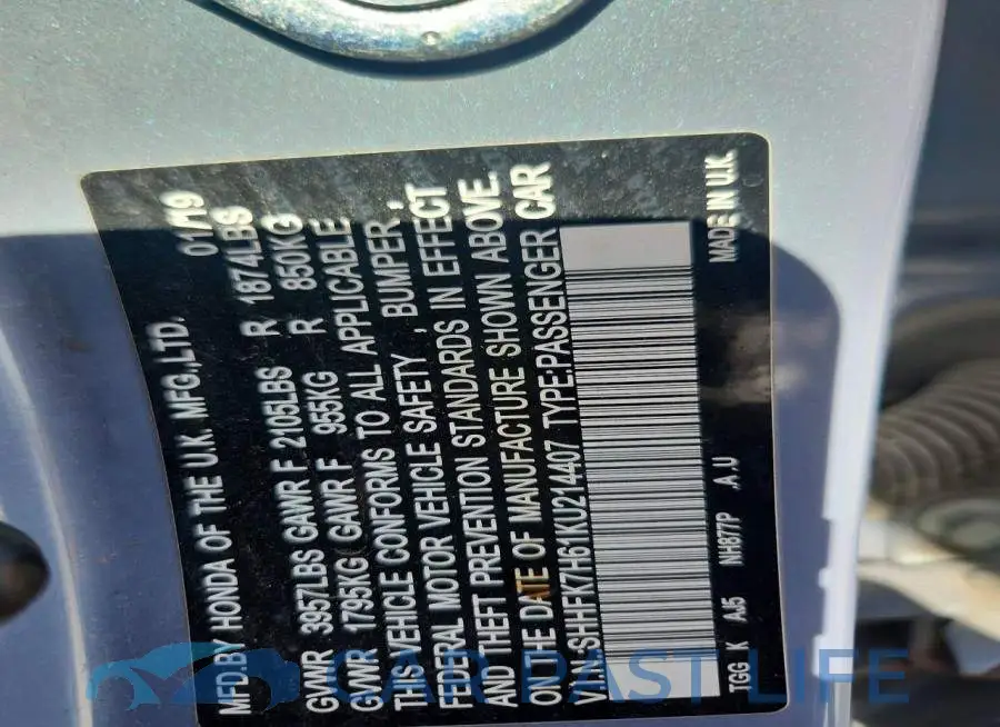 SHHFK7H61KU214407# 12