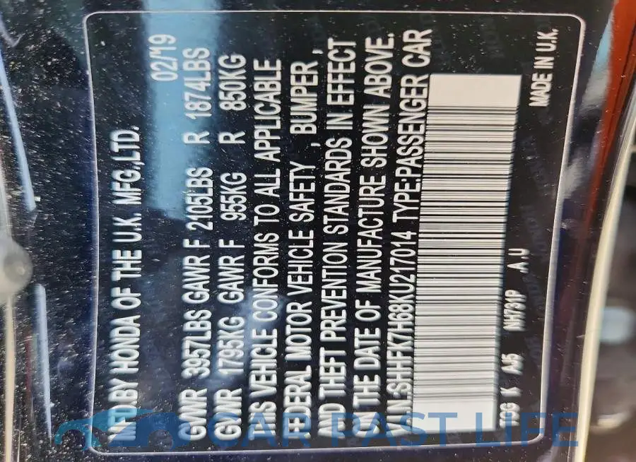 SHHFK7H68KU217014# 12