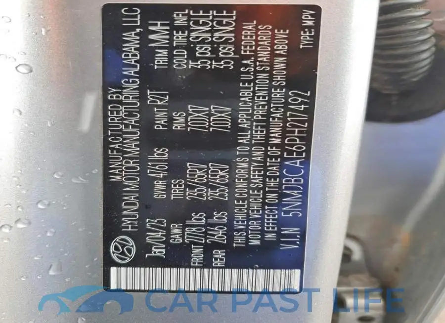 5NMJBCAE6PH217492# 12