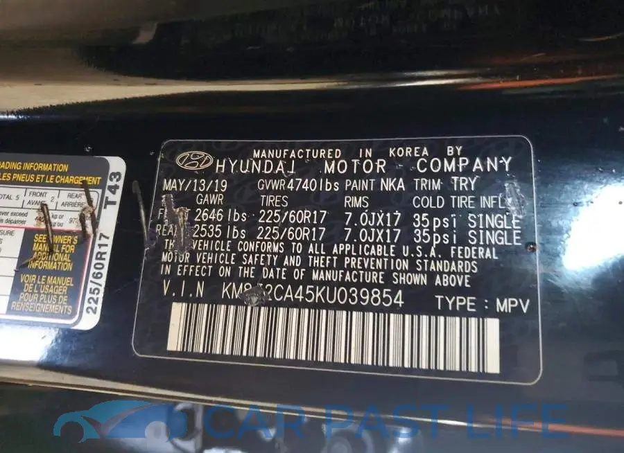 KM8J2CA45KU039854# 14