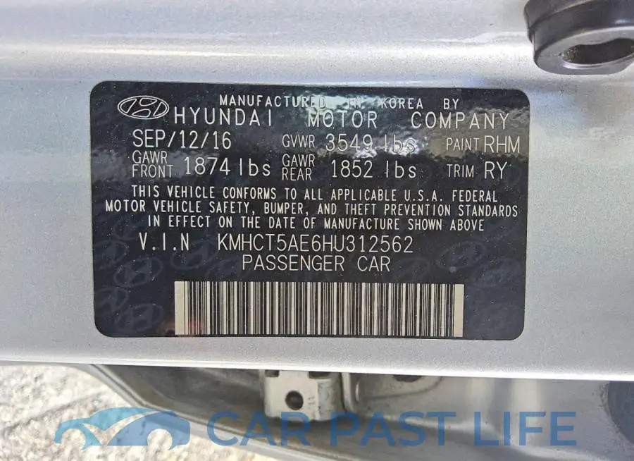 KMHCT5AE6HU312562# 12