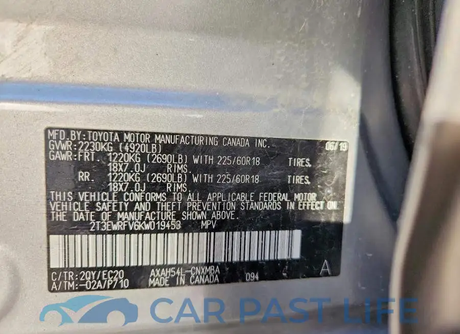 2T3EWRFV6KW019453# 12