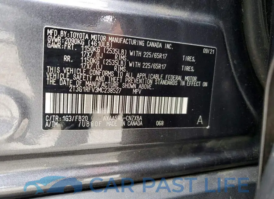 2T3G1RFV3MC238527# 12