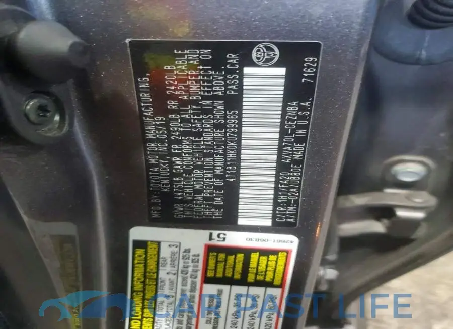 4T1B11HK0KU799965# 13