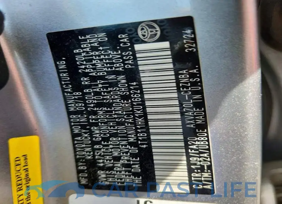 4T1B11HK1KU166214# 12