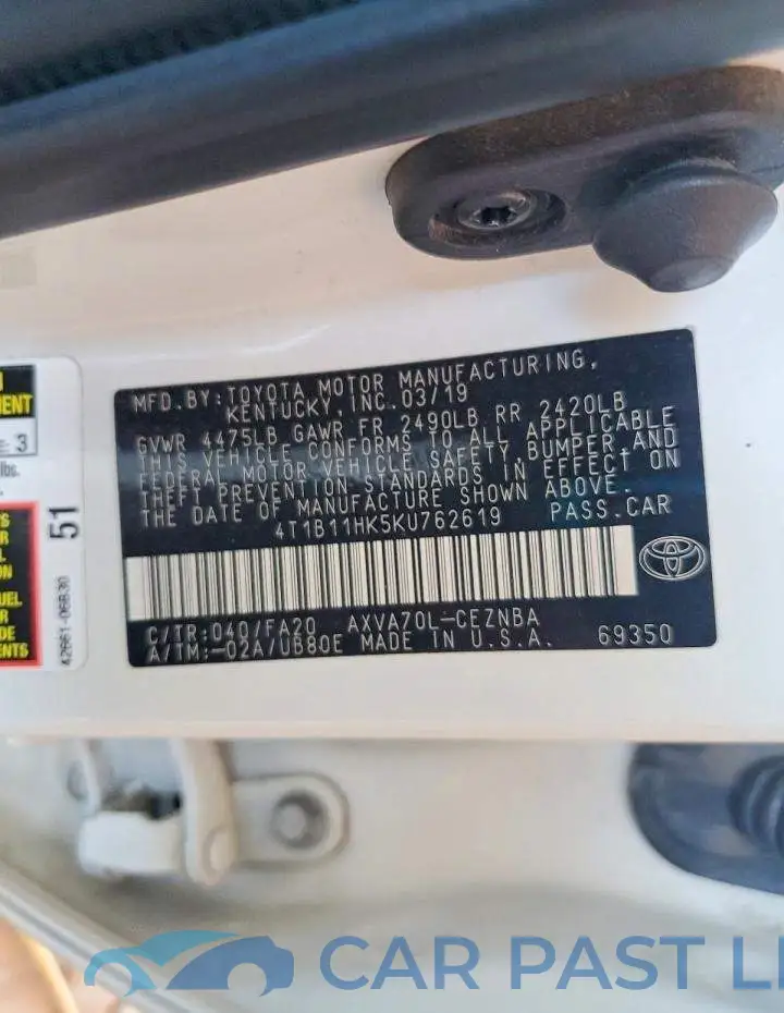 4T1B11HK5KU762619# 12