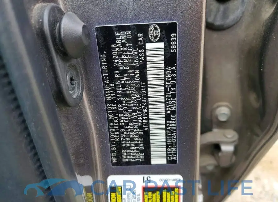 4T1B11HK7KU719447# 12
