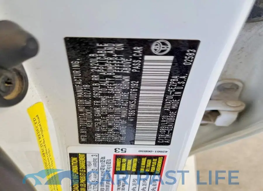 4T1B61HK5JU076192# 12