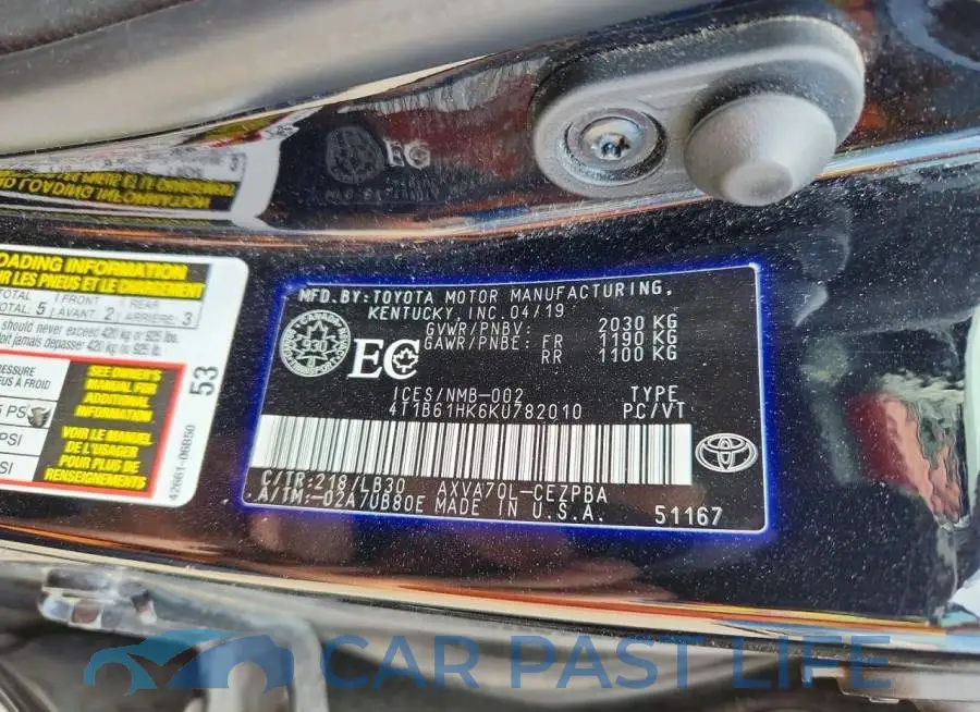 4T1B61HK6KU782010# 13