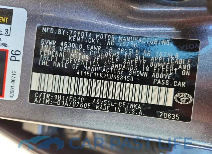 4T1BF1FK2HU698150# 12