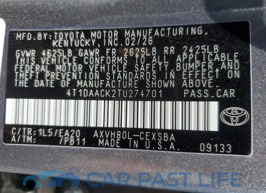4T1DAACK2TU274701# 13