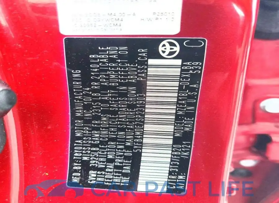 5YFB4MDE7SP231903# 12